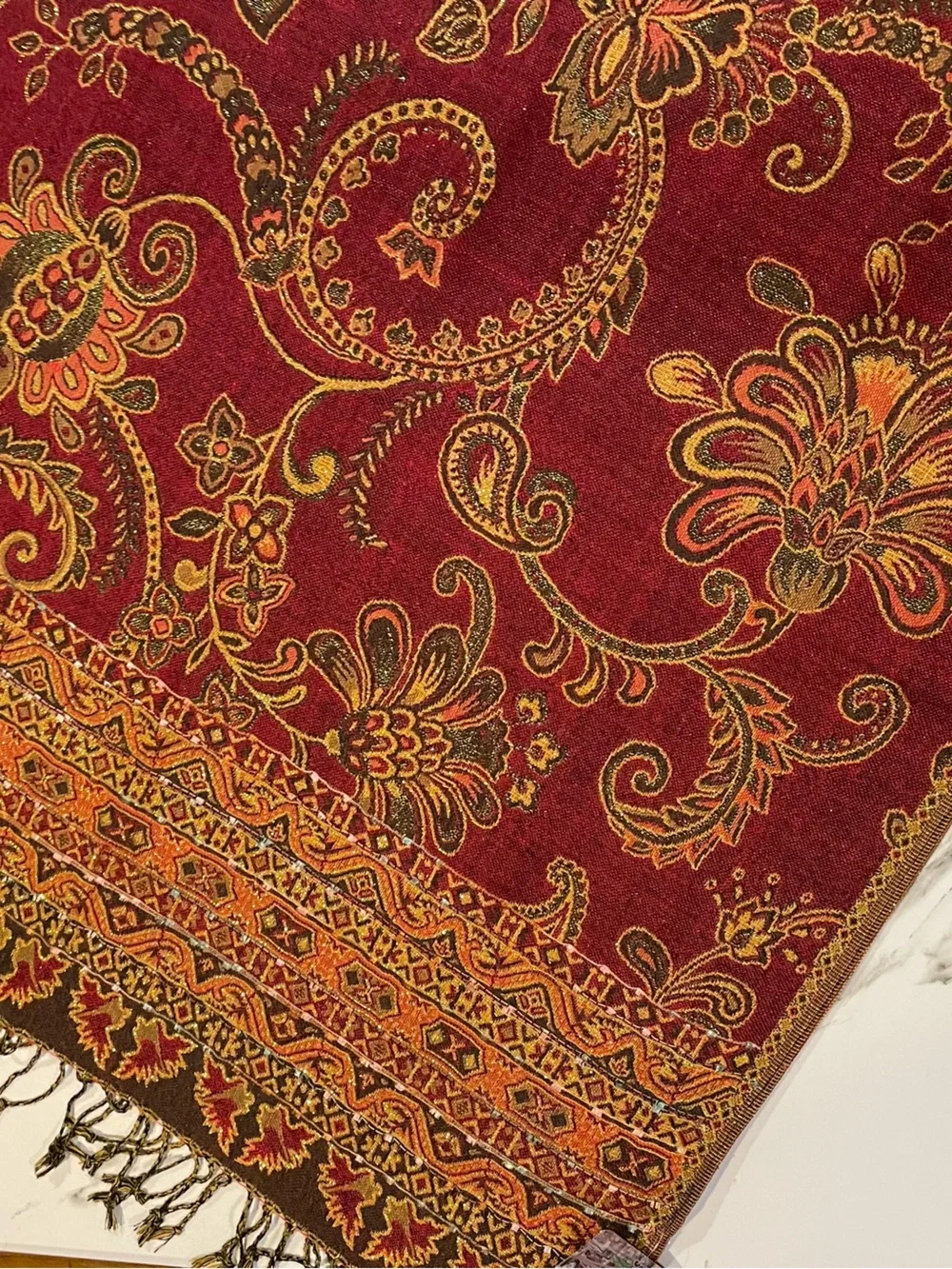 Pashmina, Burgundy, Brown & Gold, Lightweight Warmth, 26